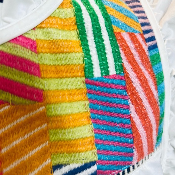 THML by Anthropology White Ruffled Sleeve Top with Colorful Embroidered Detail - Picture 6 of 9